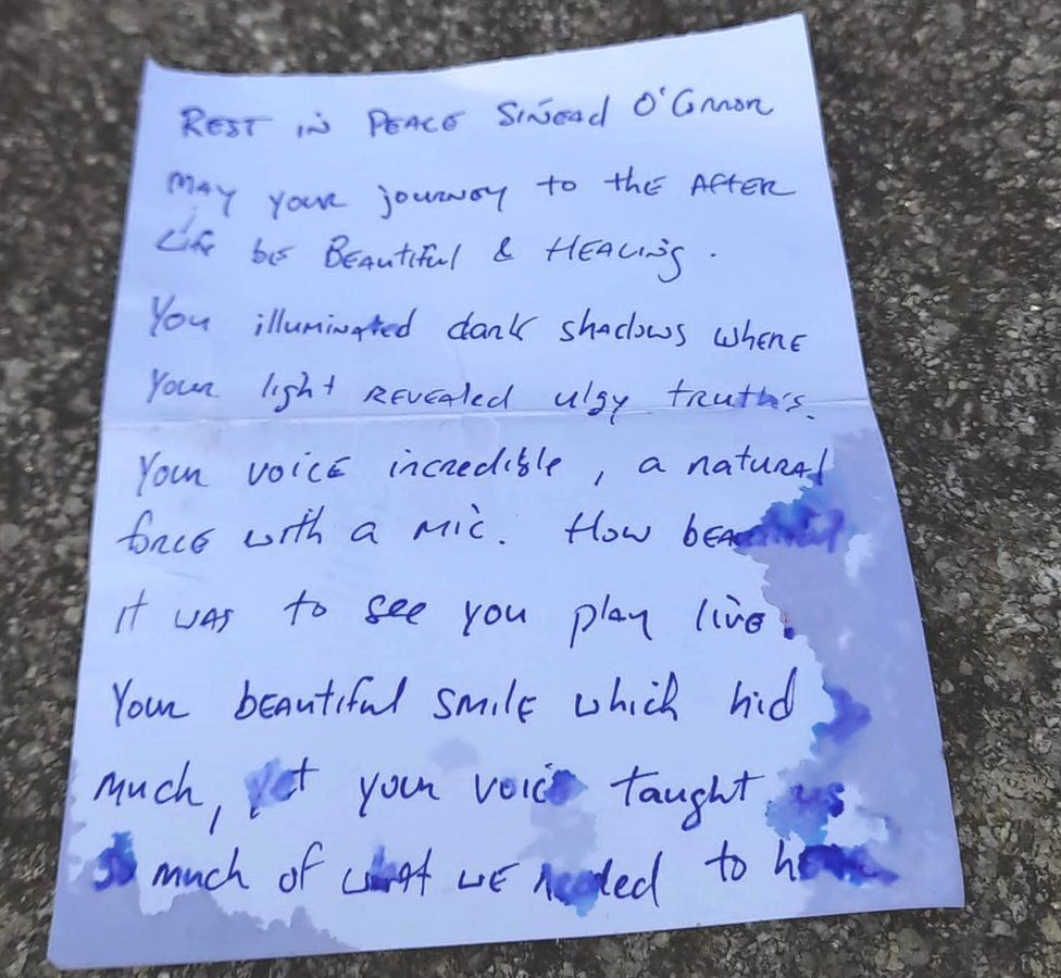 One fan's handwritten tribute to Sinead O'Connor, left on the doorstep of her former home