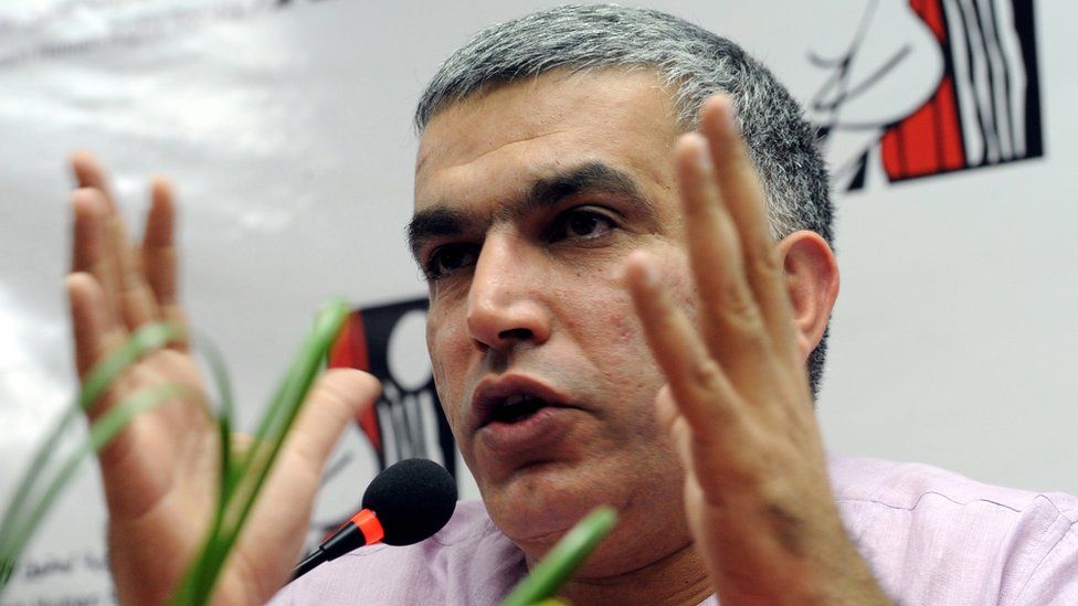 Nabeel Rajab speaks during the presentation of a report at the Bahrain Human Rights Society (BHRS) in Manama, Bahrain, 22 November 2011