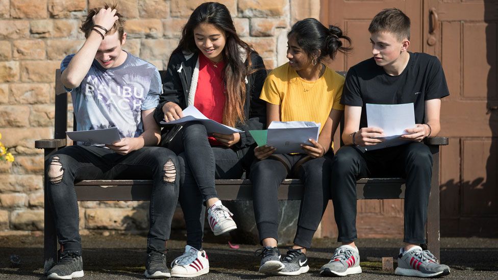 Students receiving their results