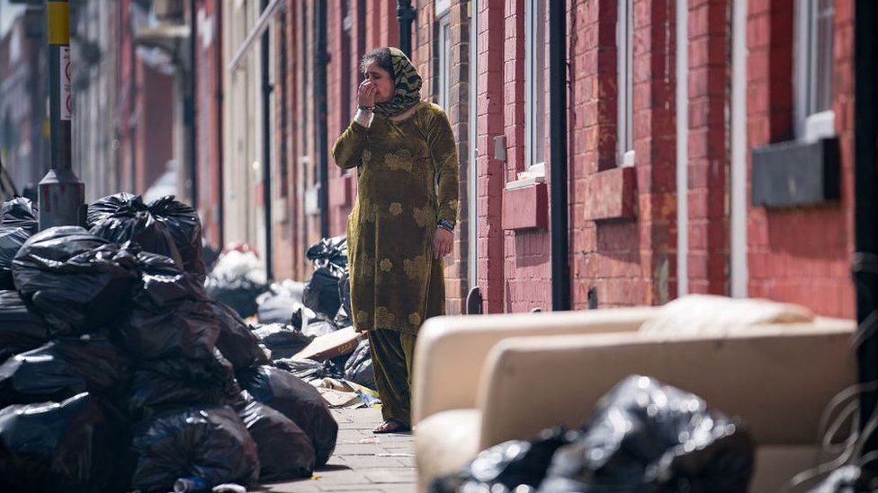 Household rubbish begins to pile high on the streets of Alum Rock in Birmingham in August 2017