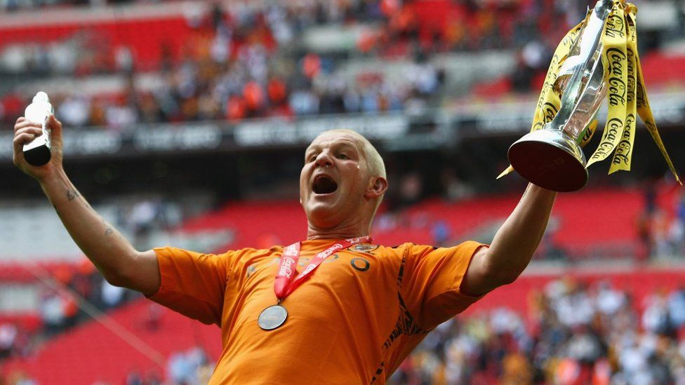 Dean Windass celebrates with the trophy at Wembley in May 2008