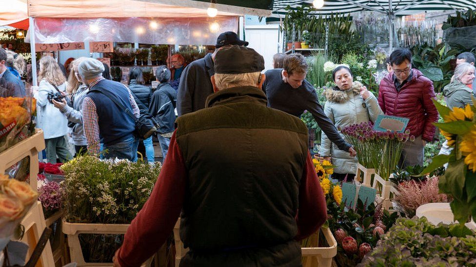 Bethnal market flower stalls in London
