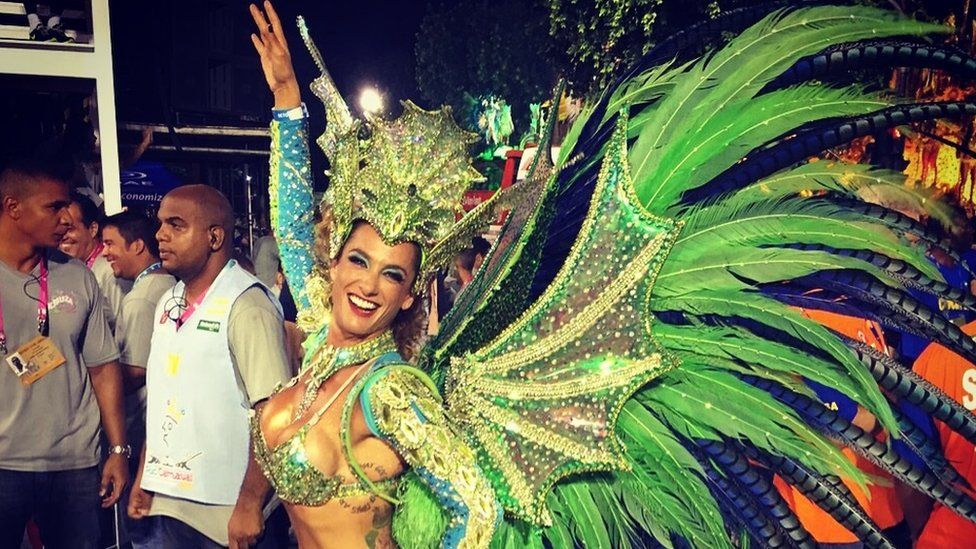 Samantha Mortner in a peacock costume