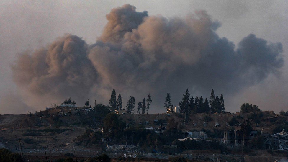 Smoke rises during an explosion in central Gaza, amid the ongoing conflict between Israel and the Palestinian Islamist group Hamas