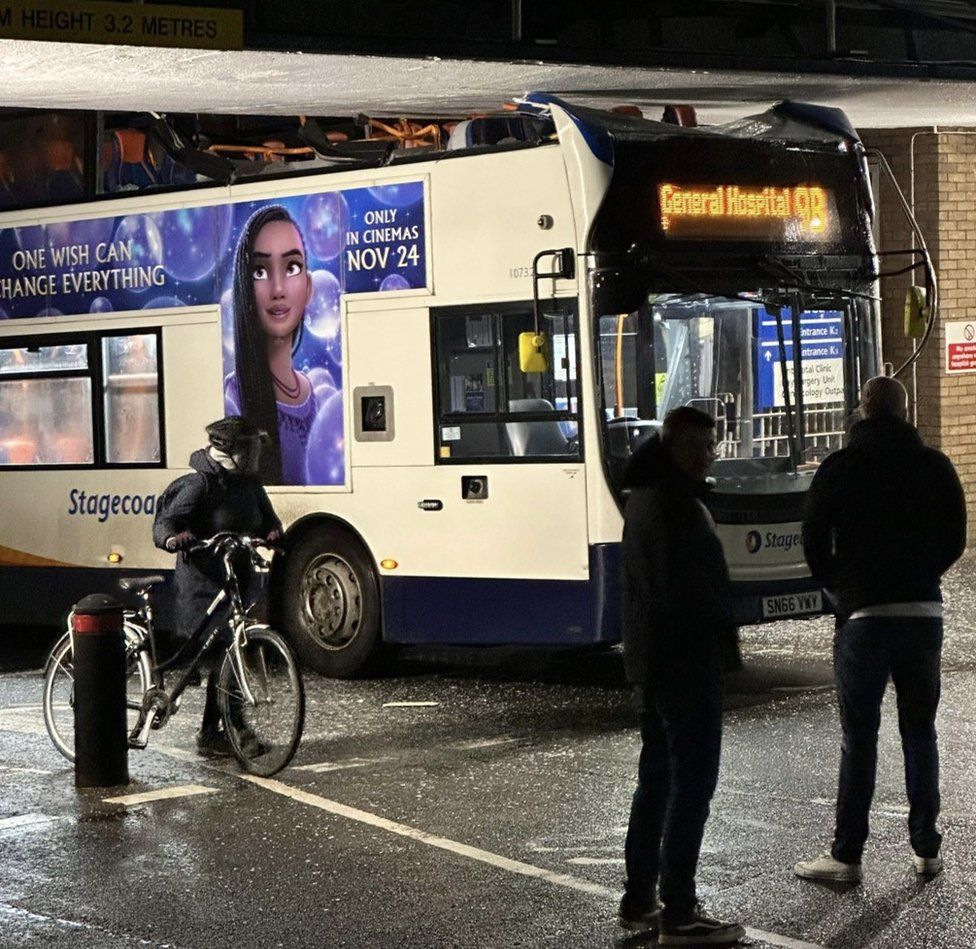 Bus collides with bridge at Northampton General Hospital BBC News