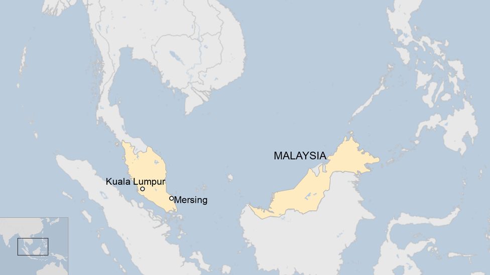 A map showing Mersing in Malaysia