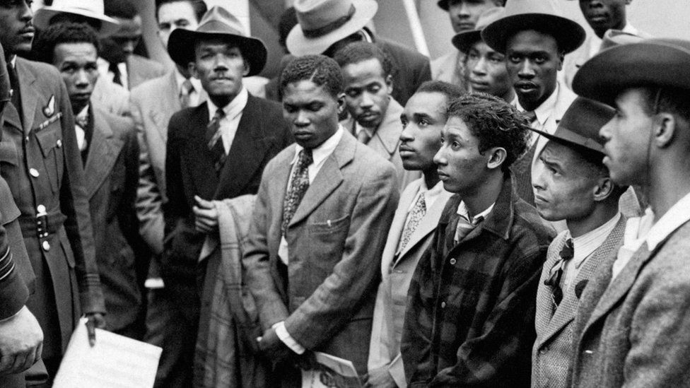 Jamaican immigrants being welcomed by RAF officials