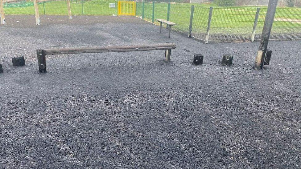Fire damage to children's play area