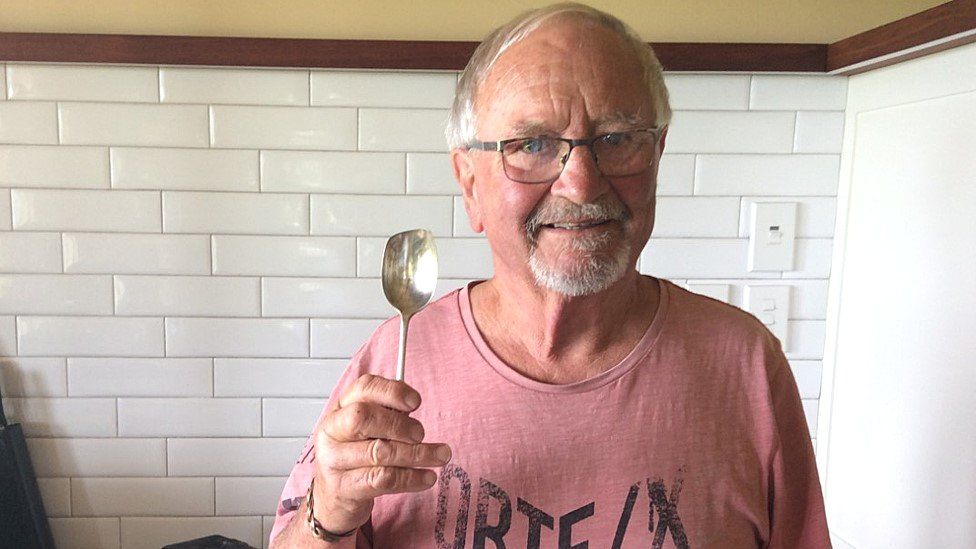 Ross Pierson with his mum's worn down spoon