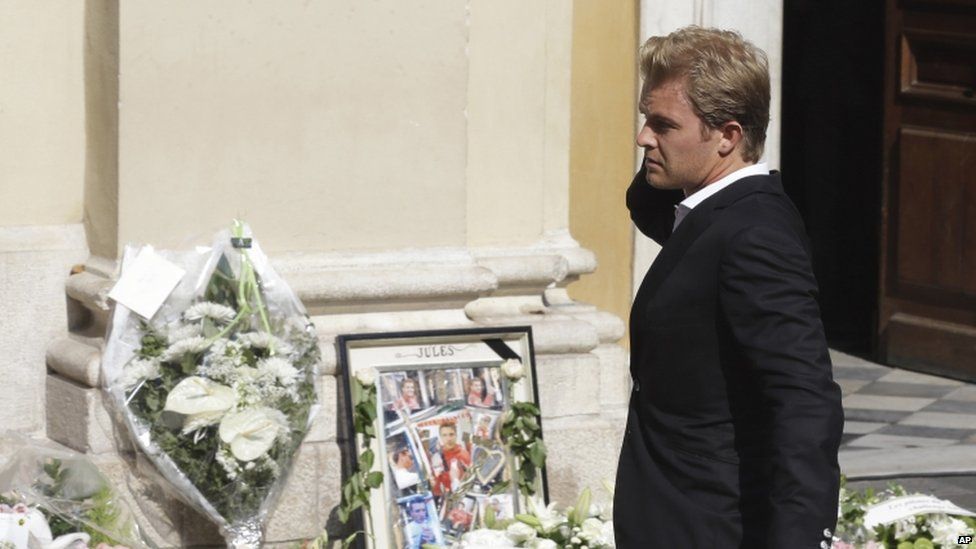Mercedes driver Nico Rosberg of Germany arrives at the Sainte Reparate Cathedral to attend the funeral of French Formula One driver Jules Bianchi in Nice