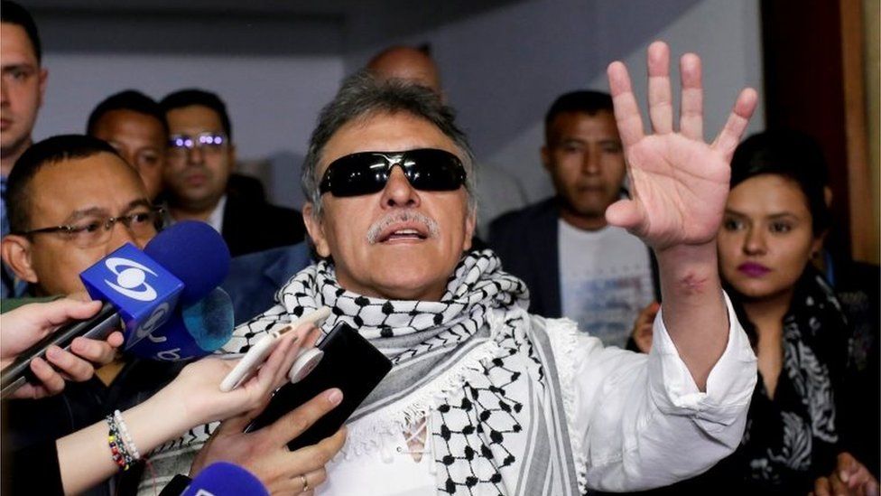 Jesus Santrich speaks during a news conference at congress in Bogota, Colombia June 11, 2019.