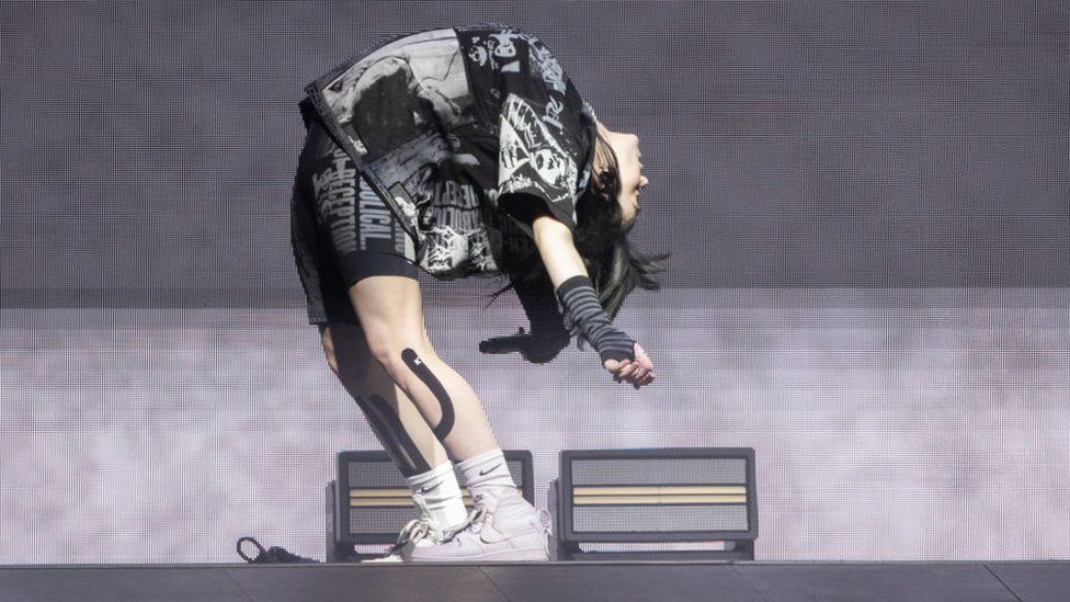 Billie Eilish performs on the main Pyramid Stage during day three of Glastonbury Festival