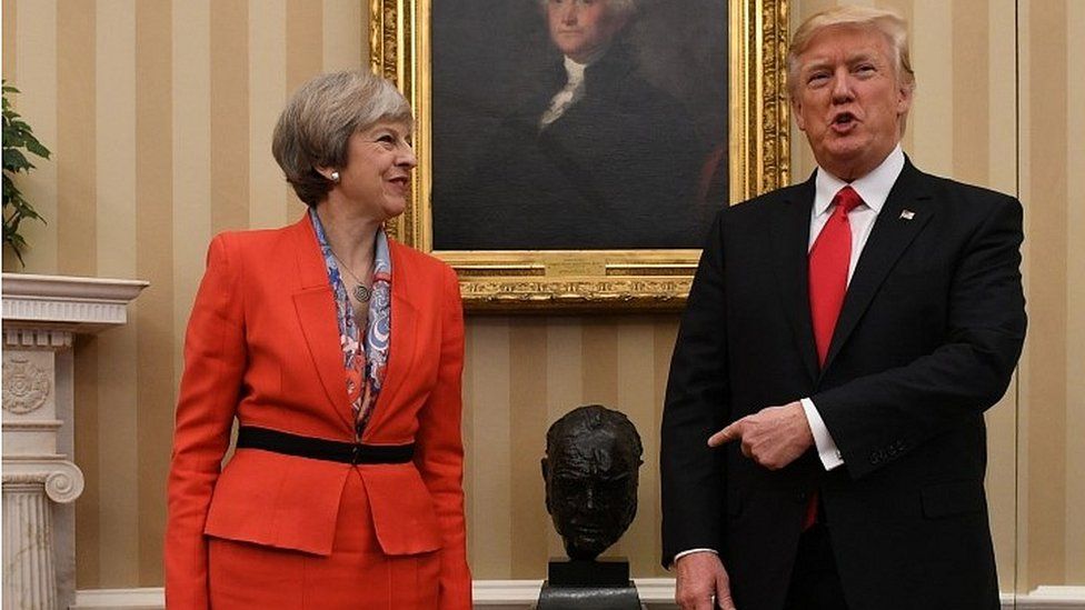 Donald Trump and Theresa May in the White House in January
