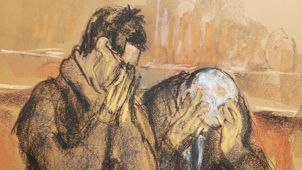Barbara Fried and Joseph Bankman, parents of FTX founder Sam Bankman-Fried, reacts after the verdict is read in Bankman-Fried's fraud trial over the collapse of the bankrupt cryptocurrency exchange at federal court in New York City, U.S., 2 November, 2023, in this courtroom sketch.