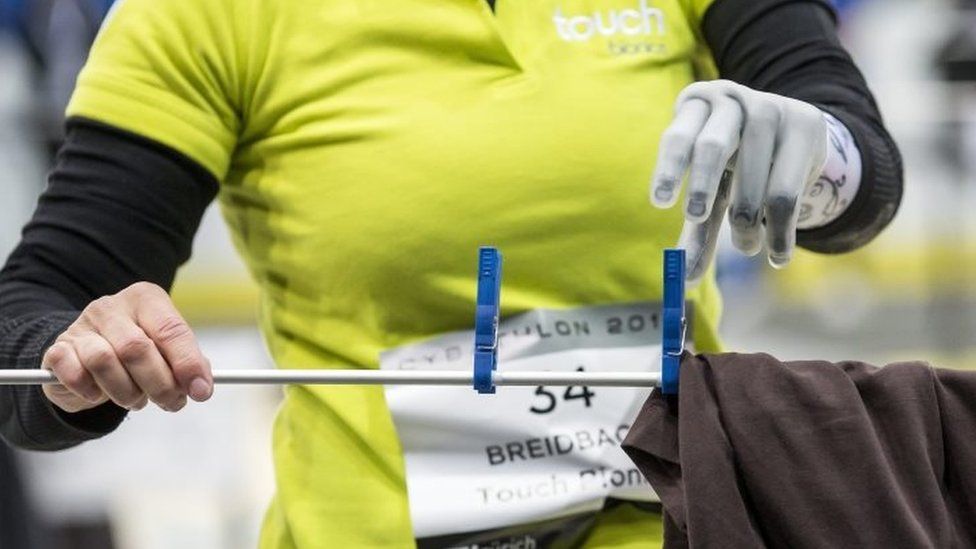 Claudia Breidbach competes at the powered arm prosthesis race