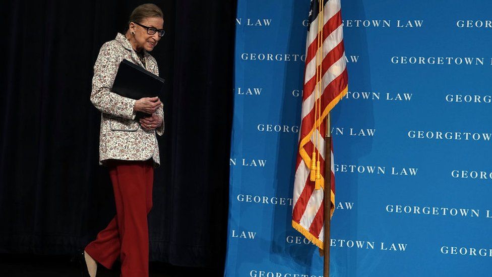 US Supreme Court Justice Ruth Bader Ginsburg arrives at a lecture 26 September, 2018 at Georgetown University Law Center in Washington, DC