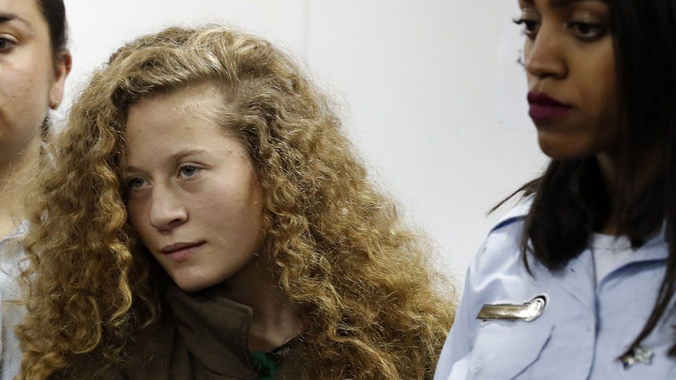 Ahed Tamimi appears at a military court at the Israeli-run Ofer prison in the West Bank village of Betunia on December 28, 2017.