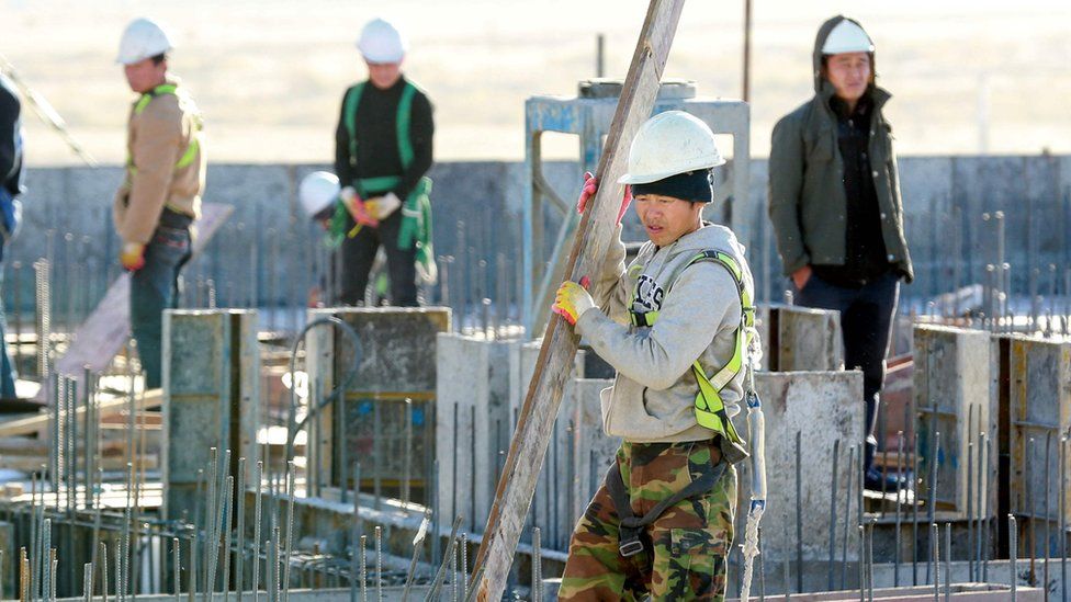 North Korean workers on a building site in the Mongolian capital Ulaanbaatar.