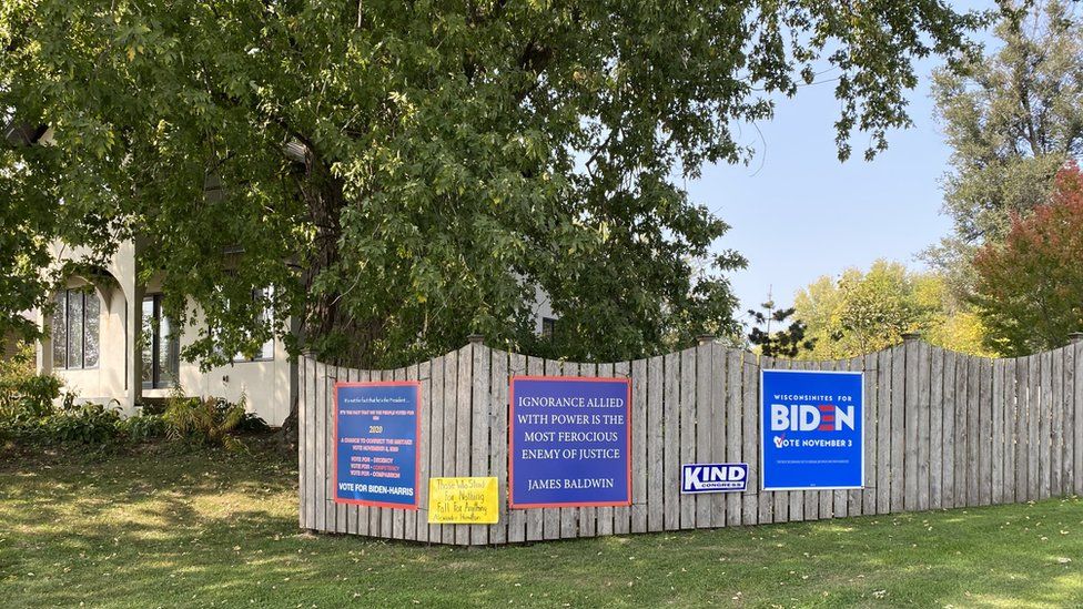 Signs for Joe Biden in a rural Wisconsin neighbourhood
