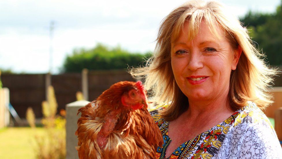 Vicky Sewell with hen