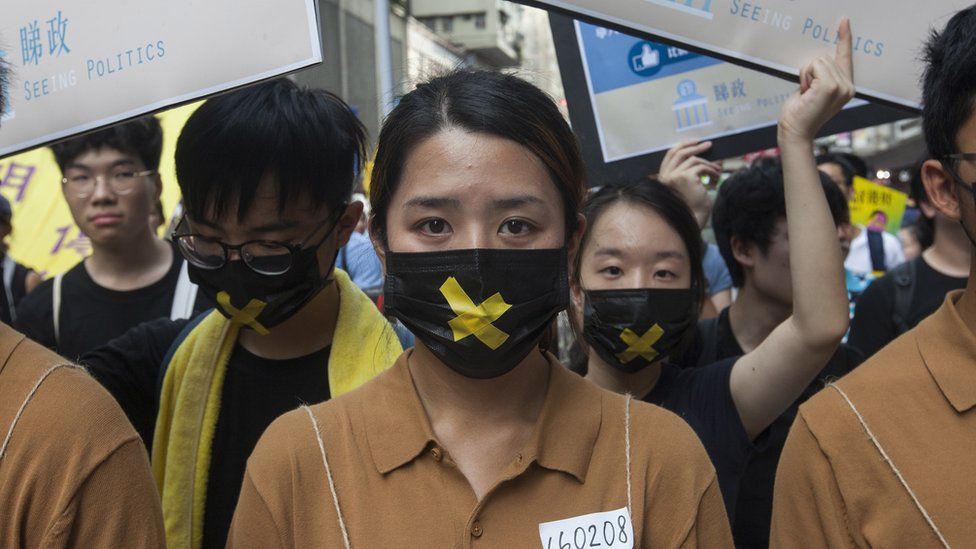 Students protesting political persecution march through the streets during the annual pro-democracy rally, Wan Chai, Hong Kong, China, 01 July 2018.