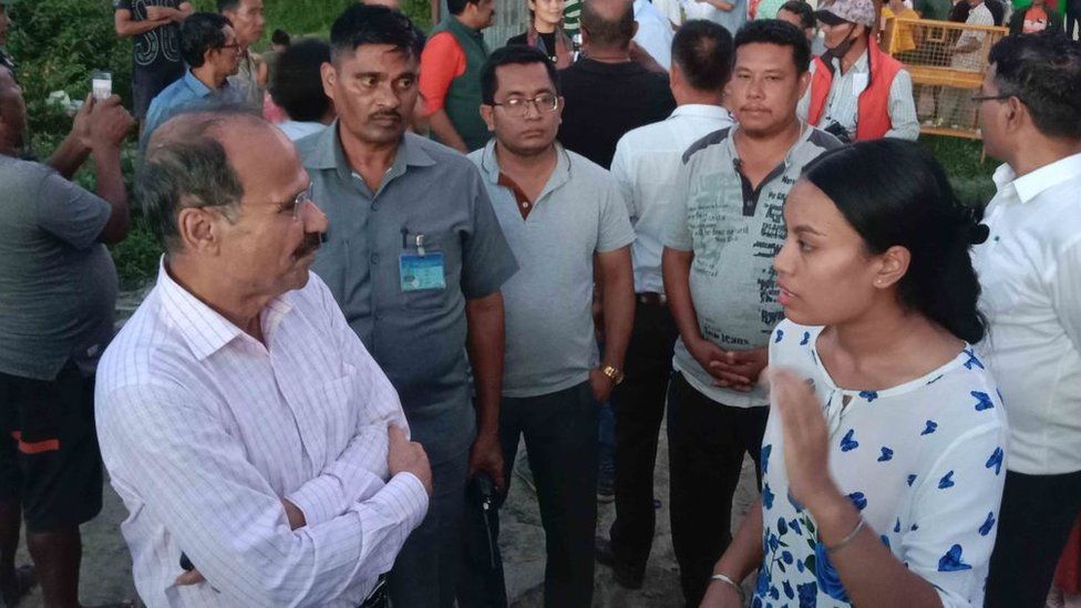 Congress MP Adhir Ranjan Chowdhury and other leaders of the Indian National Developmental Inclusive Alliance (INDIA) visit Moirang College Relief Camp where displaced people of Churachandpur affected by the ongoing ethnic violence are staying, at Bishnupur district in India's north-eastern Manipur state on July 29 ,2023 .
