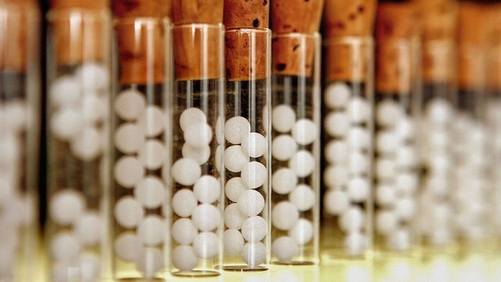 Vials containing pills for homeopathic remedies
