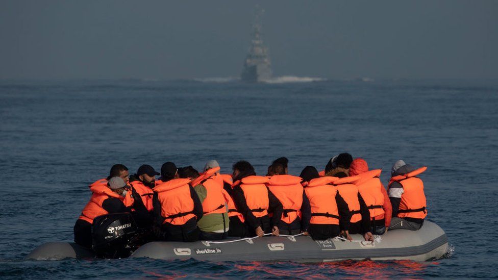 The Border Force arrive to collect occupants in a small boat crossing the English Channel