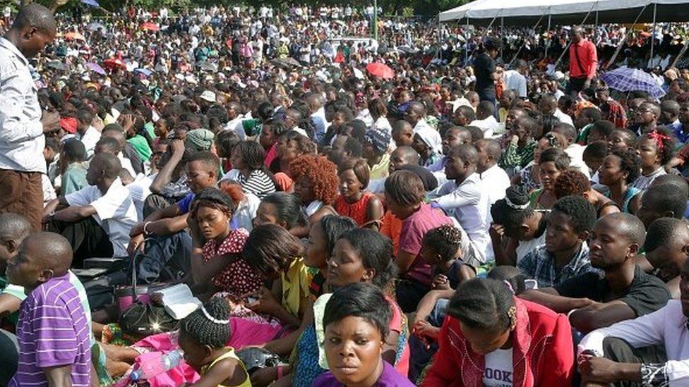 Thousands of Zambians rally to pray against the depreciation of the countrys currency and economic crisis at the Show grounds in the capital city Lusaka on 18 October, 2015.