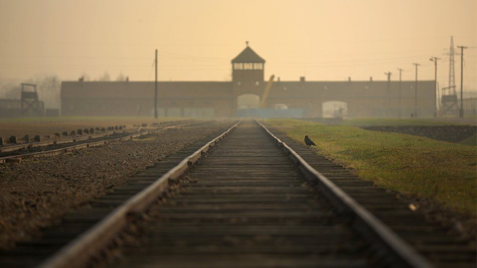The railway track leading to the infamous Death Gate at the Auschwitz II Birkenau extermination camp.