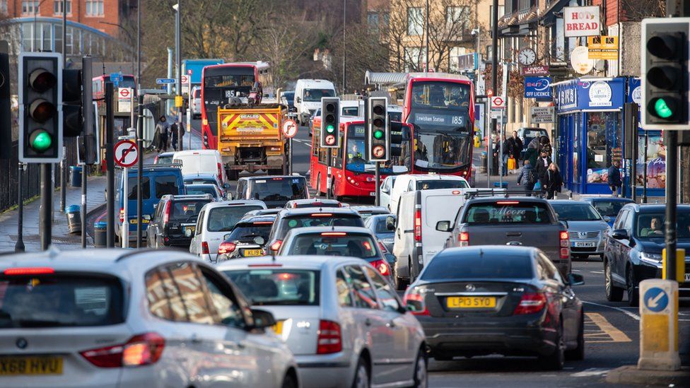 General view traffic of the A205 South Circular road in Lewisham,