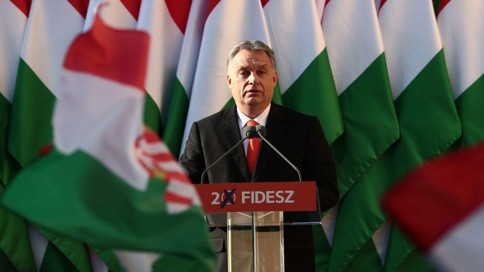 Viktor Orban speaking to supporters during the election campaign