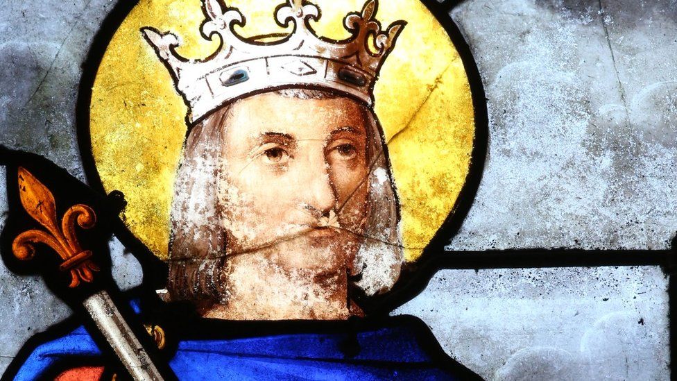 Louis IX of France on a stained glass window