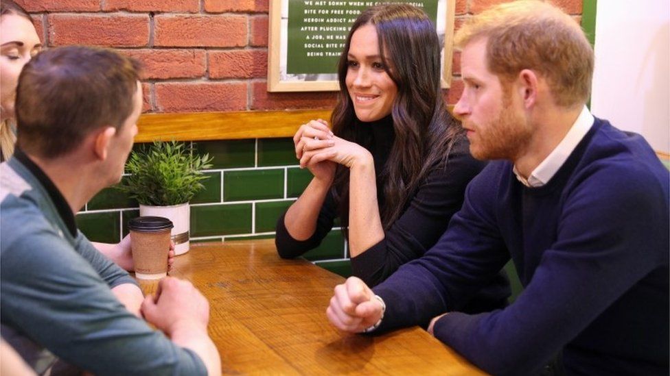 Prince Harry and Meghan Markle during a visit to Social Bite in Edinburgh