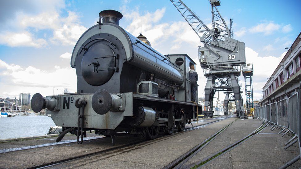 Bristol Harbour Railway steam locomotive on the harbourside