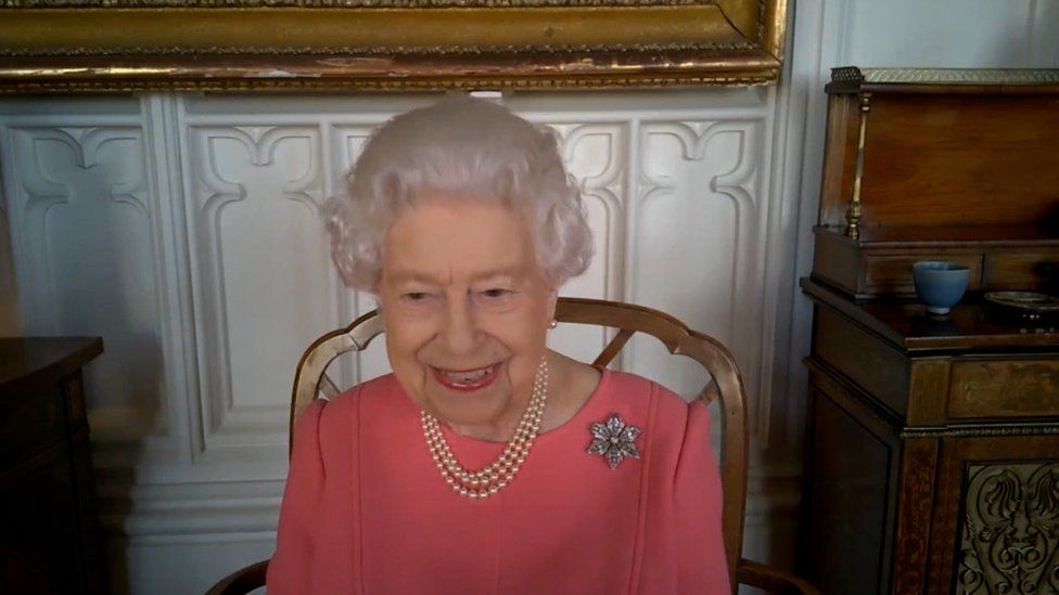 The Queen on a video call