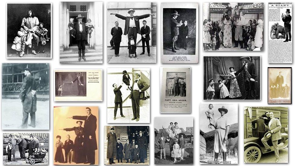 A collage of photos, kept by his family, show Auger in a variety of poses to accentuate his height