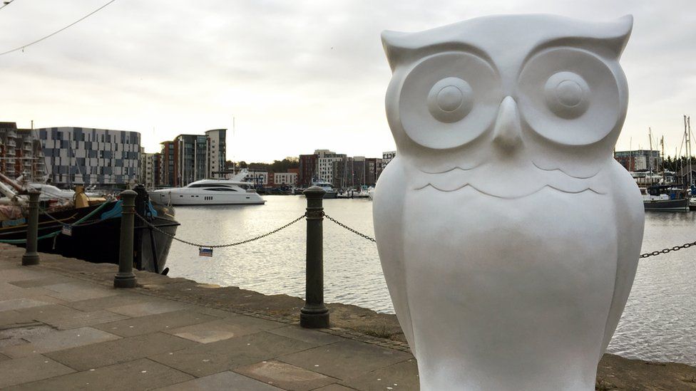 One of the unpainted owls at Ipswich's Waterfront
