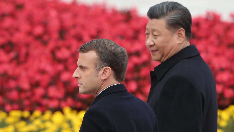 French President Emmanuel Marcon (left) and China's President Xi Jinping