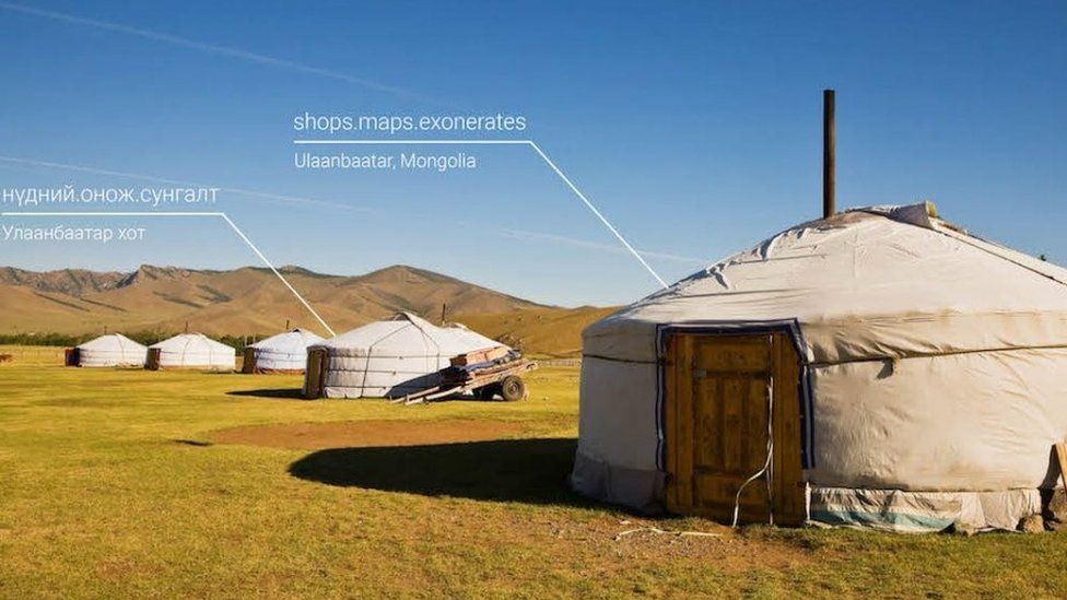 Huts in Mongolia with their three word addresses