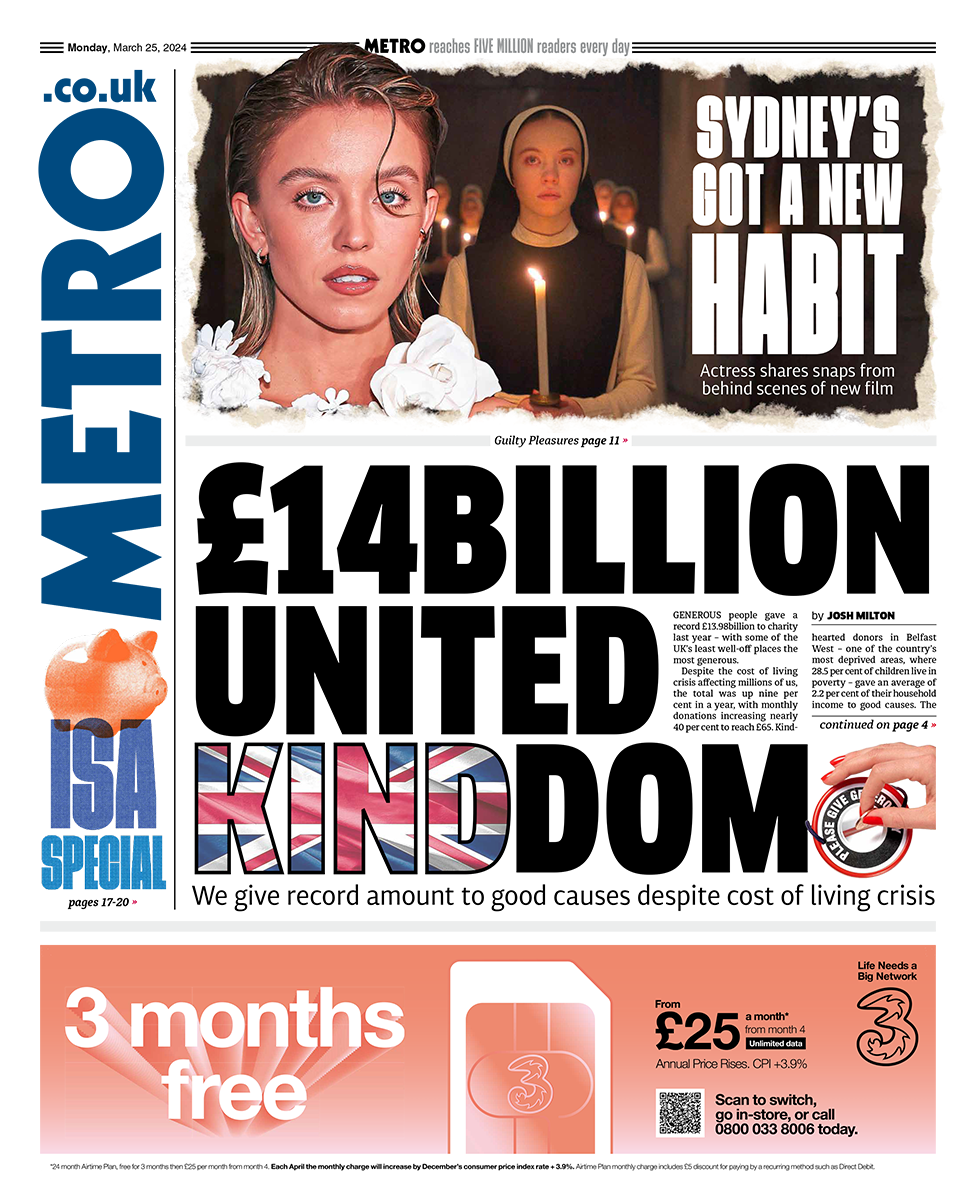 Metro首页的标题是： "140亿英镑 英国"