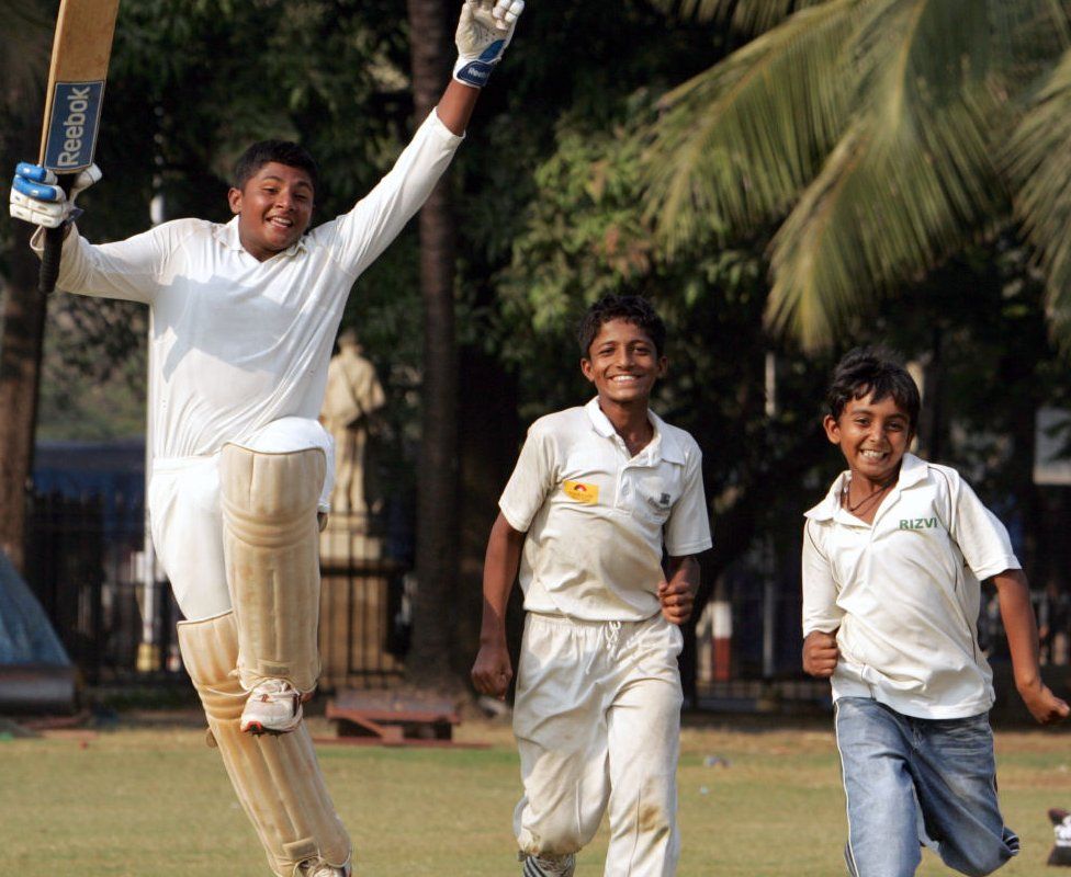 Indian Cricket School Cricket Sarfaraz Khan, Armaan Jaffer and Prithvi Shaw in Mumbai on Thursday. (Photo by Anshuman Poyrekar/Hindustan Times via Getty Images)