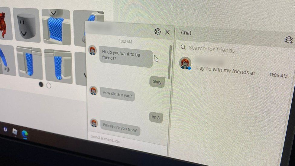 Chat on Roblox with one person asking the other if they want to be friends.