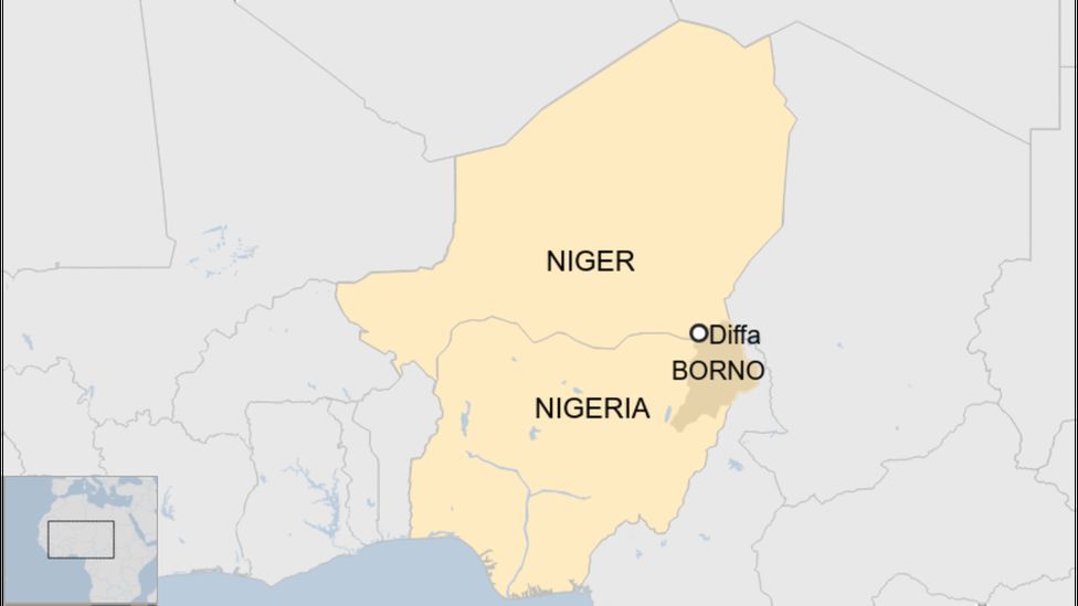 Map showing Diffa in Niger, and Nigeria's Borno state