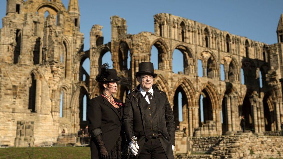 Participants stood in front of Whitby Abbey