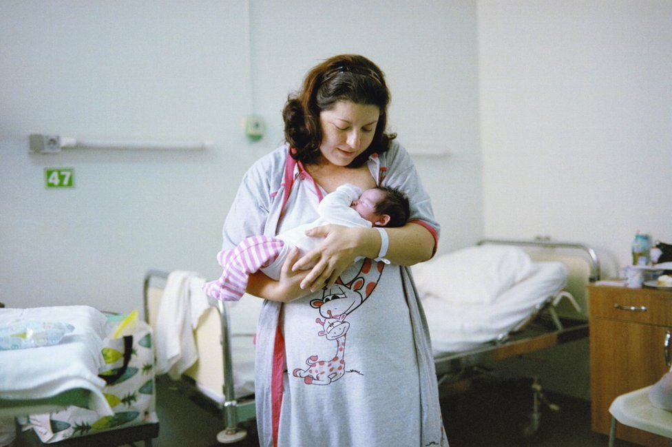 Roxana breastfeeding in the specialist maternity clinic.