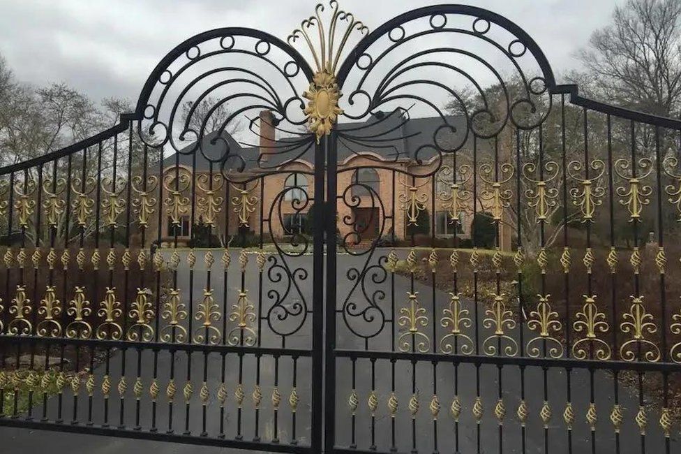 Gates in front of a driveway