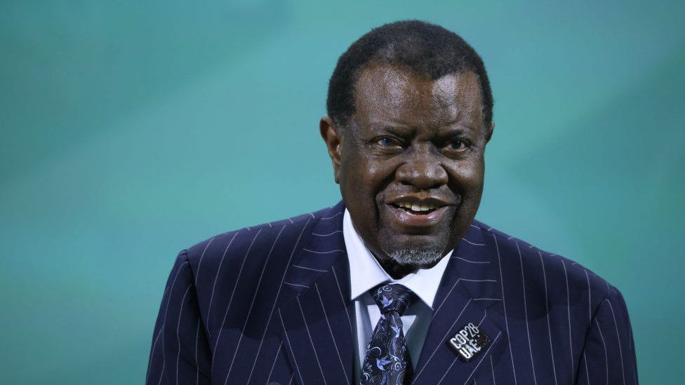 Hage Geingob, Namibia's president, speaks during the Summit on Methane and Other Non-CO2 Greenhouse Gases on day three of the COP28 climate conference at Expo City in Dubai, United Arab Emirates, on Saturday, Dec. 2, 2023.