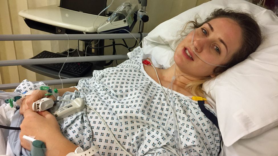 Lucie in hospital after her hysterectomy