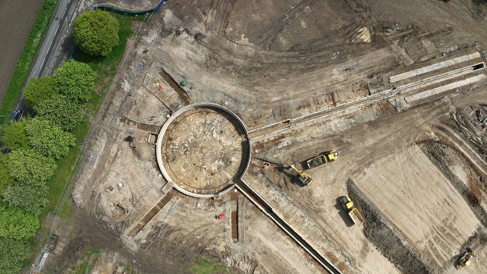 Bird's eye view of excavated Harwell catapult